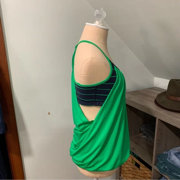 Lululemon Athletica No Limits 2 in 1 Green and Navy Stripe Strappy Tank Top - Picture 4 of 9